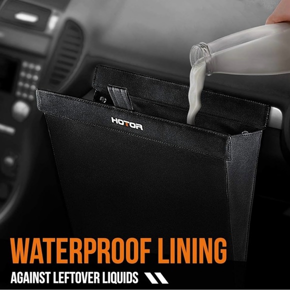 ✨NWOT✨Hotor Black Compact Car Trash Can With Bags Foldable Faux Leather - Picture 8 of 9